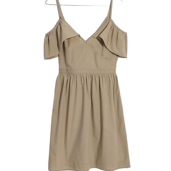 NEW Madewell Cold Shoulder Ruffle Khaki Dress - Size 2 - Picture 2 of 7